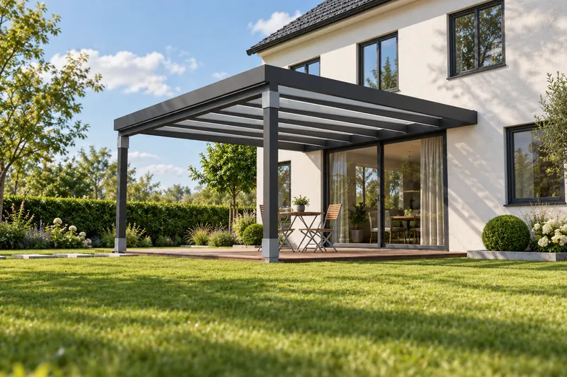 ALUXIL Cantiline 135 ohne Konsole — Terrassendach an der Hauswand, Polycarbonat, Anthrazit DB 703