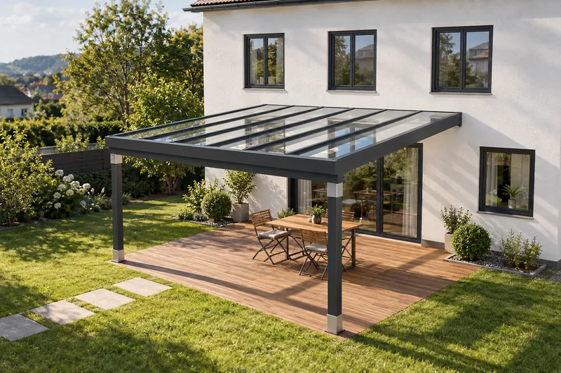 ALUXIL Cantiline 135, 5,0 × 5,0 m, Glas VSG 4+4, Anthrazit DB 703