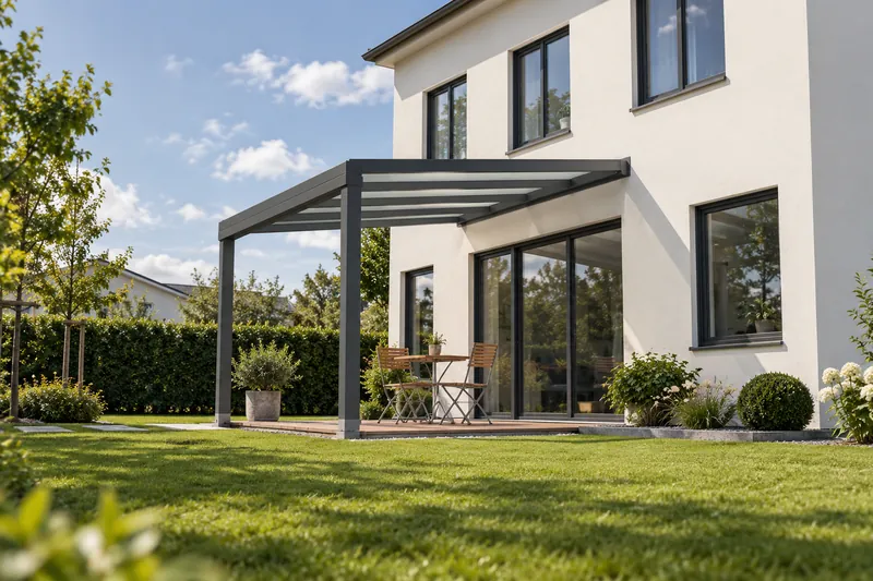 ALUXIL Skyline 110 auf der Terrasse, Polycarbonat, Anthrazit DB 703