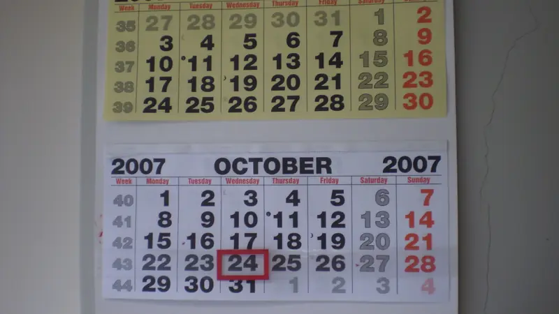 Wandkalender mit den Monaten September bis November